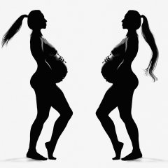 Zwangerschapsshoot silhouetten van een heel lichaam van een zwangere vrouw in sierlijke pose gespiegeld  gefotografeerd in fotostudio Rotterdam. www.marijnissenfotografie.nl